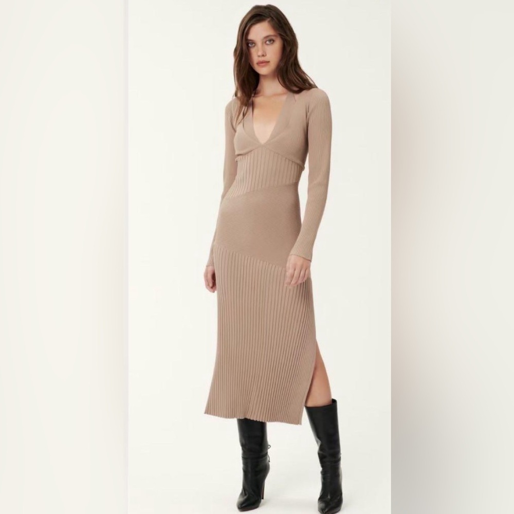 NWT Nicholas Size S Althea Knit Halter Mixed Rib Midi Dress Fog